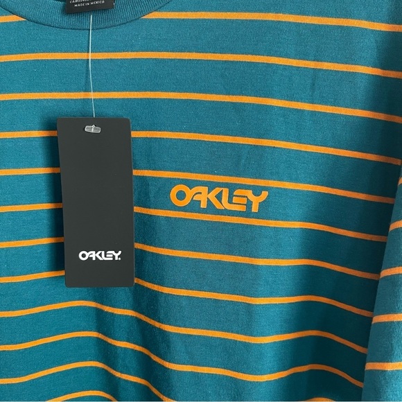 Oakley teal and orange lifestyle t-sort Mens Tee T-Shirt L NWT striped retro - Picture 5 of 6